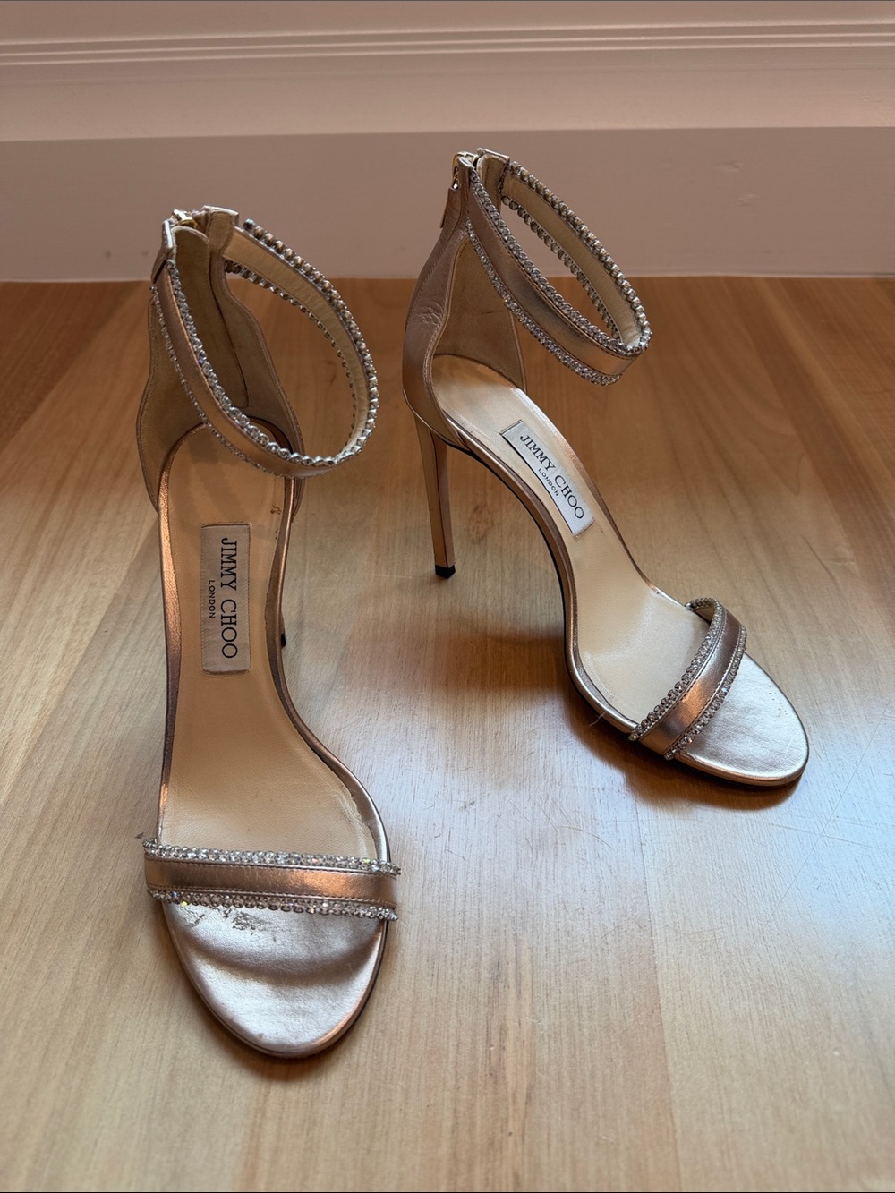 Jimmy Choo Silver Crystal-Ankle Stiletto Sandals